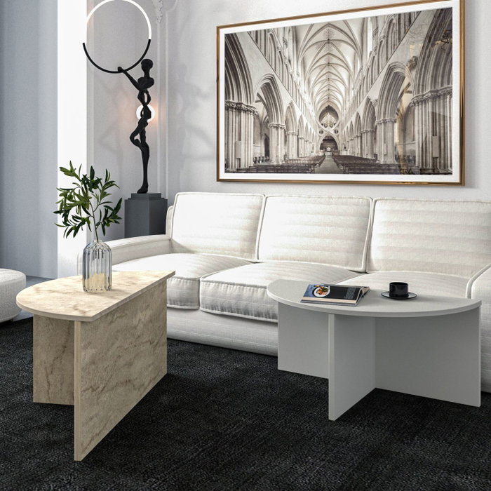Hanah Home Dolunay Juego de Mesas de Centro Gris y Travertino